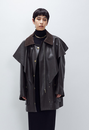 ＜SYSTEM（システム）＞レザーライク ケープジャケット