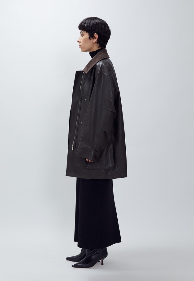 ＜SYSTEM（システム）＞レザーライク ケープジャケット 詳細画像 Dark brown 10