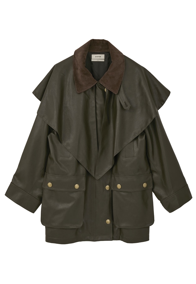 ＜SYSTEM（システム）＞レザーライク ケープジャケット 詳細画像 Dark brown 11