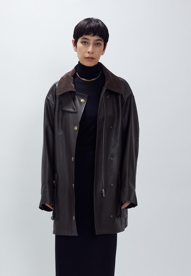 ＜SYSTEM（システム）＞レザーライク ケープジャケット 詳細画像 Dark brown 6