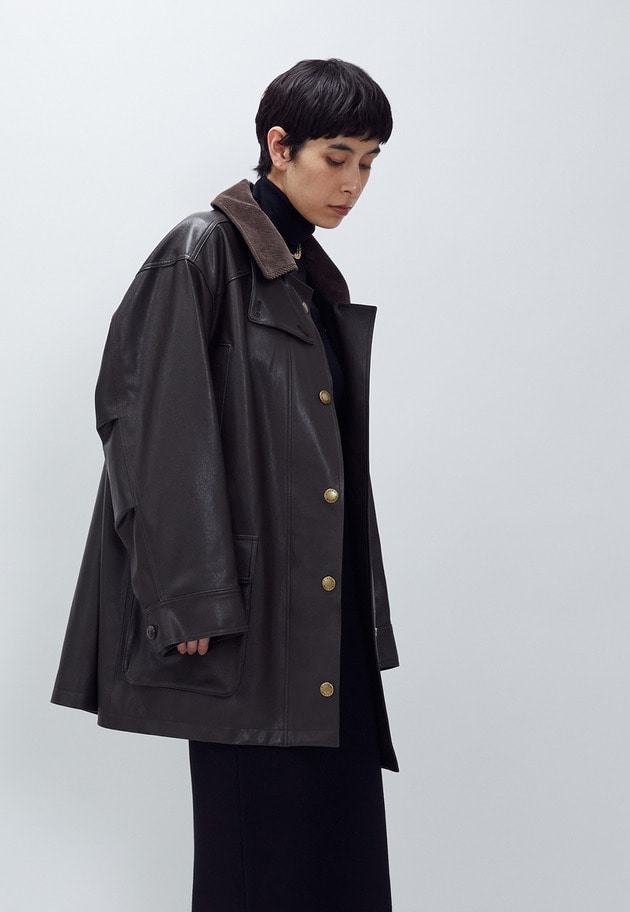 ＜SYSTEM（システム）＞レザーライク ケープジャケット 詳細画像 Dark brown 7