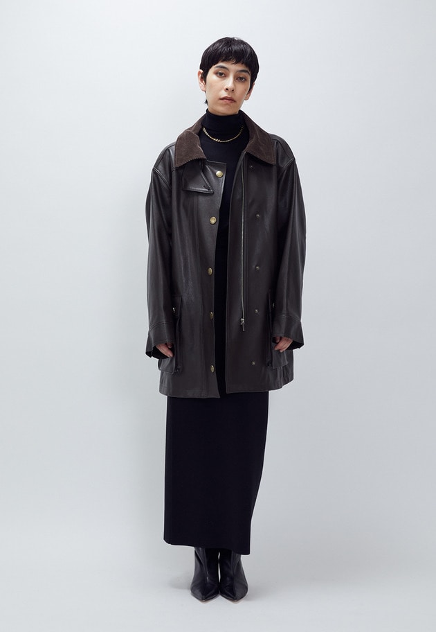 ＜SYSTEM（システム）＞レザーライク ケープジャケット 詳細画像 Dark brown 8