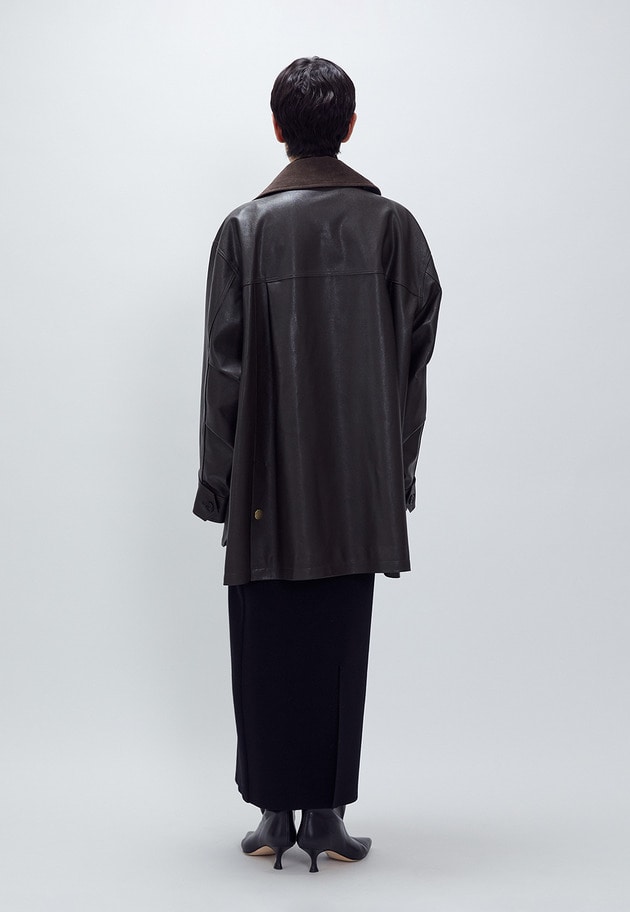 ＜SYSTEM（システム）＞レザーライク ケープジャケット 詳細画像 Dark brown 9