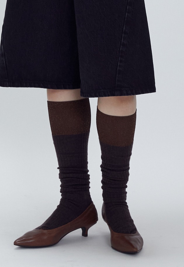 ＜MARCOMONDE（マルコモンド）＞グリッターハイソックス 詳細画像 Brown 1