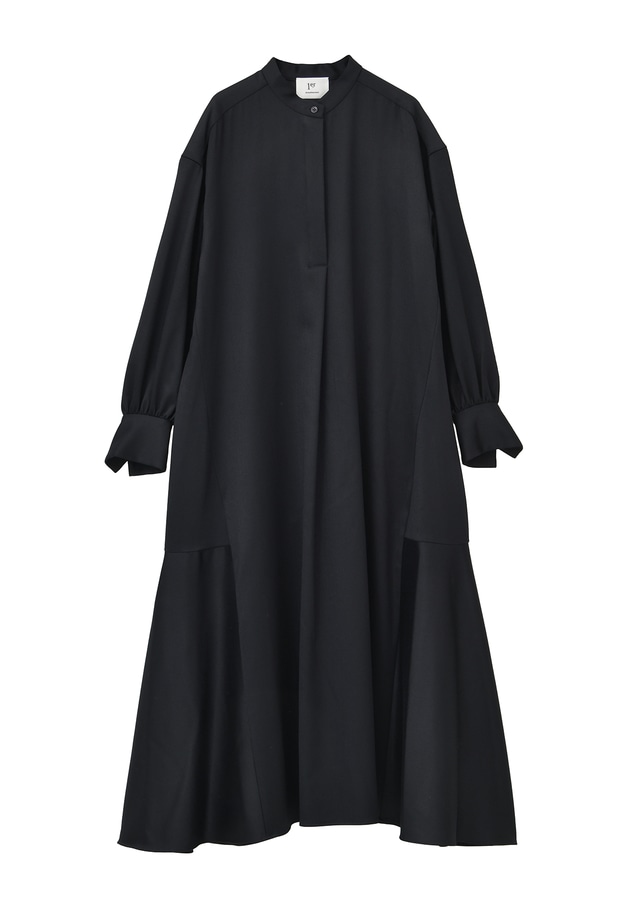 【極美品】 プルミエアロンディスモン 23AW ウールサテンシャツワンピース 黒 1er Arrondissement（プルミエアロンディスモン）の「ウールサテン