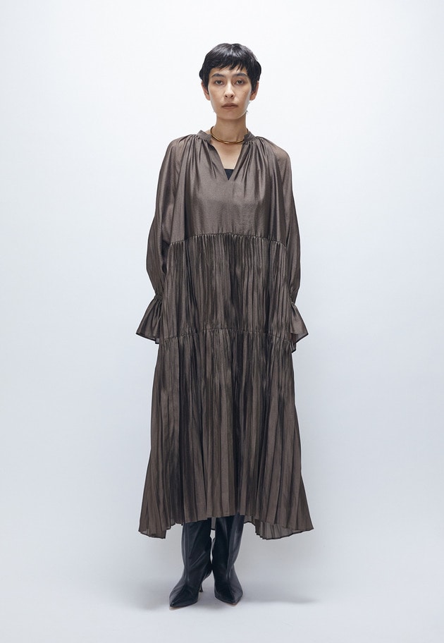 ティアード手絞りプリーツワンピース 詳細画像 Khaki 2
