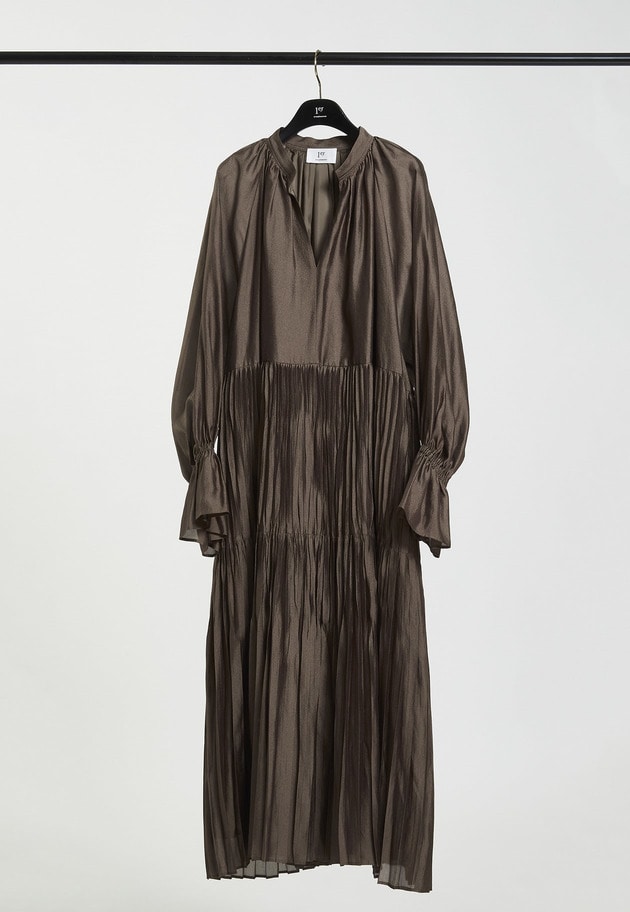 ティアード手絞りプリーツワンピース 詳細画像 Khaki 4