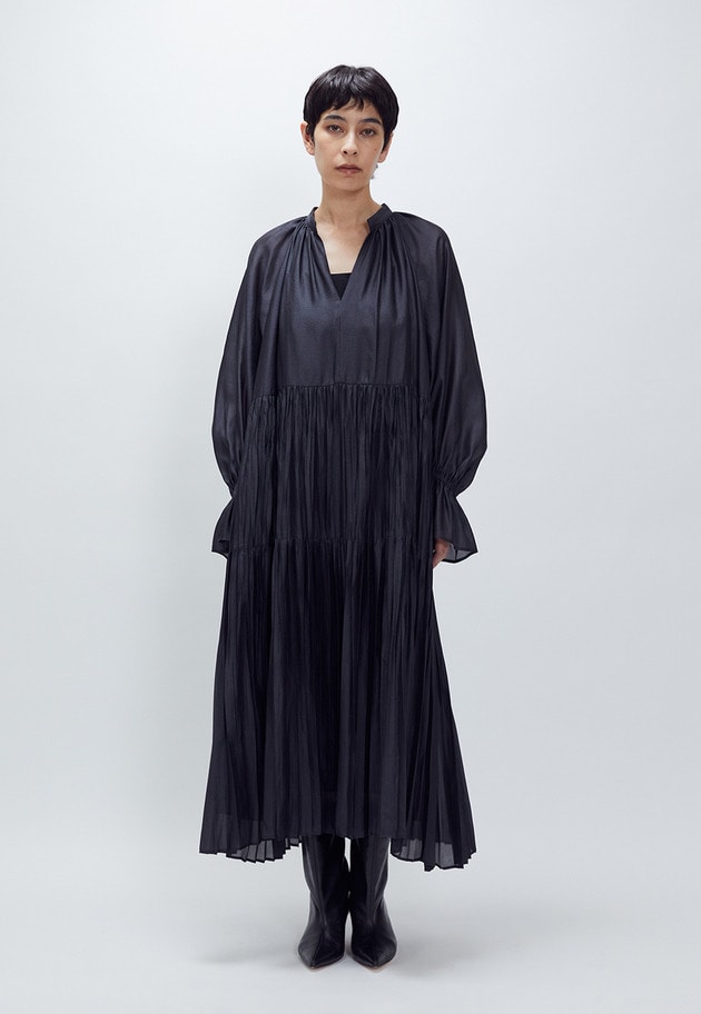 ティアード手絞りプリーツワンピース 詳細画像 Black 1