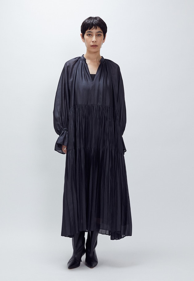 ティアード手絞りプリーツワンピース 詳細画像 Black 2