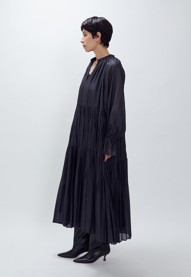 ティアード手絞りプリーツワンピース 詳細画像 Black 4