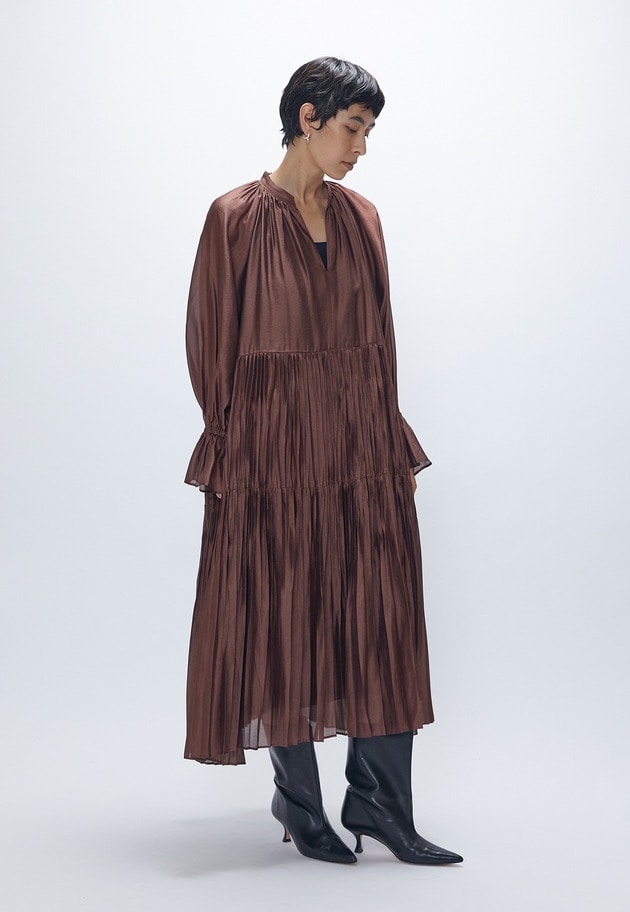 ティアード手絞りプリーツワンピース 詳細画像 WEB限定Brown 2