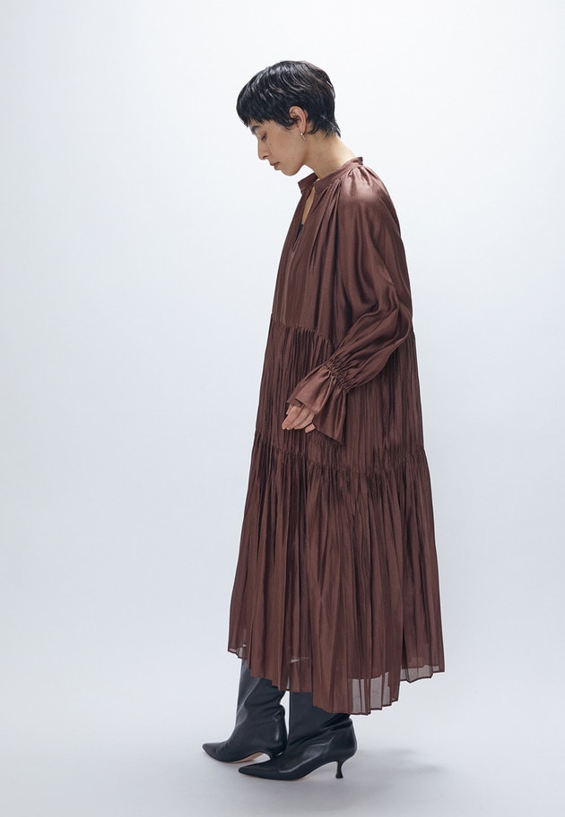 ティアード手絞りプリーツワンピース 詳細画像 WEB限定Brown 4