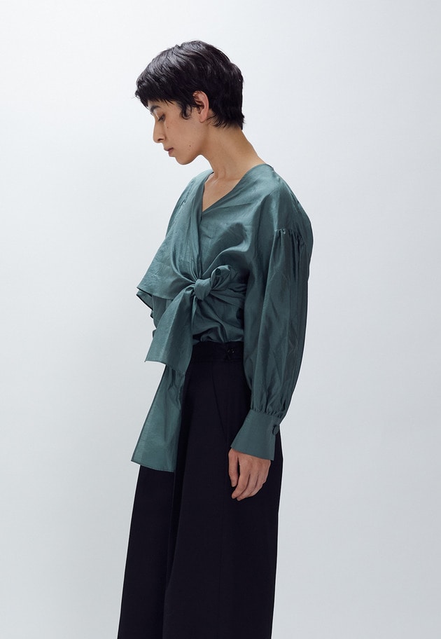 シルクボウタイブラウス 詳細画像 Green 2