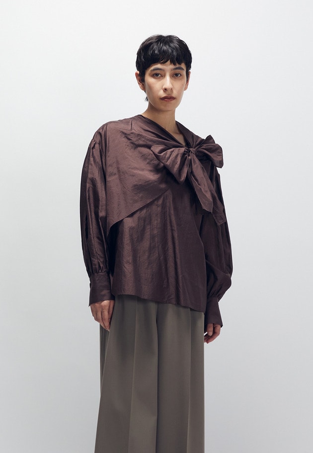 シルクボウタイブラウス 詳細画像 Brown 1