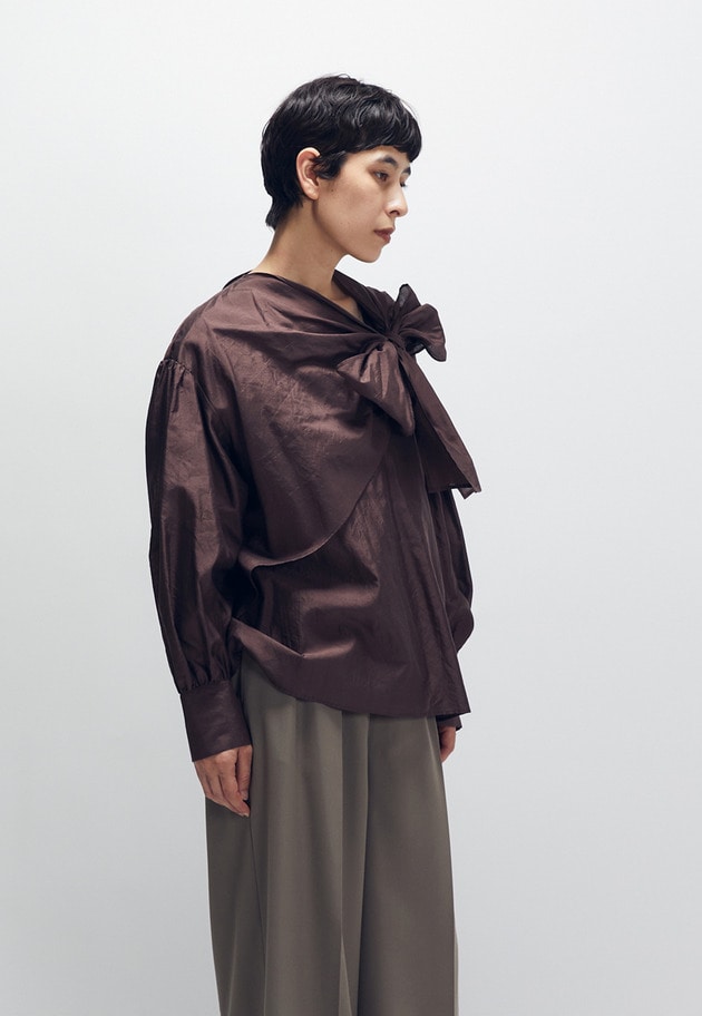 シルクボウタイブラウス 詳細画像 Brown 2