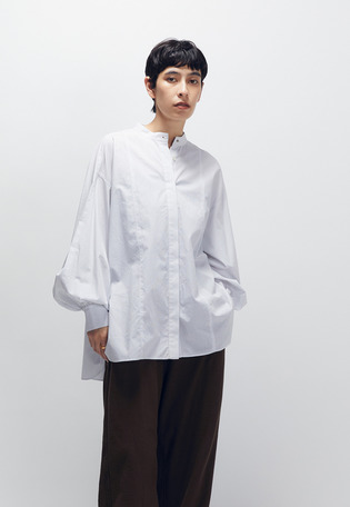 コットンポプリンバンドカラーシャツ