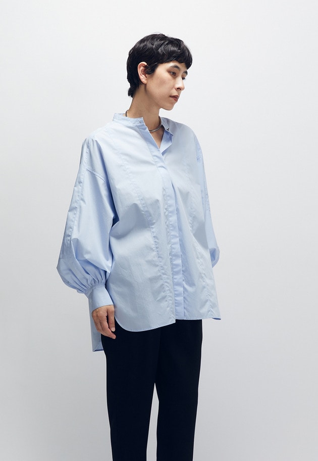 コットンポプリンバンドカラーシャツ 詳細画像 Blue 1