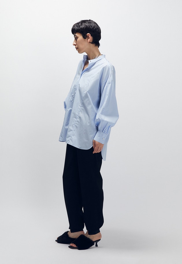 コットンポプリンバンドカラーシャツ 詳細画像 Blue 5