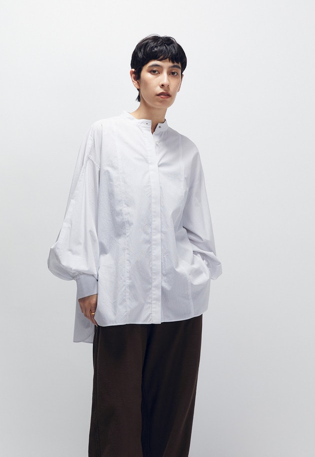 コットンポプリンバンドカラーシャツ 詳細画像 Stripe 1