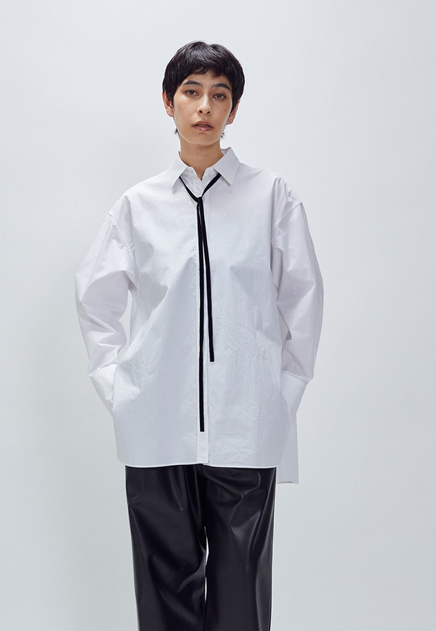 ベロアリボンレギュラーカラーシャツ 詳細画像 White 1