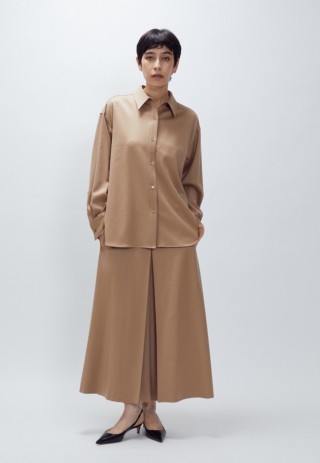 1er Arrondissement ウールサテン シャツワンピース ウールサテンシャツ】｜1er Arrondissement（プルミエ アロン