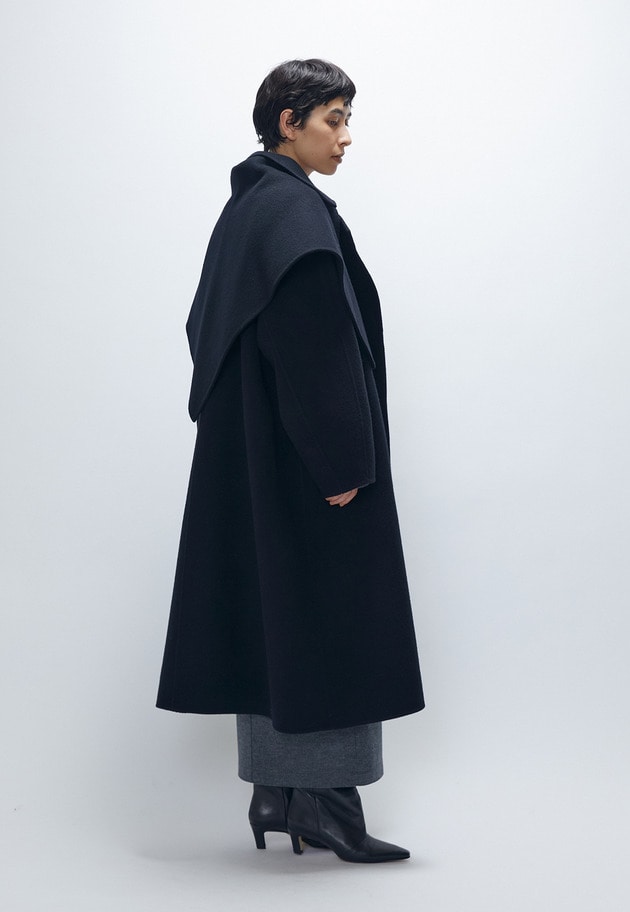 TOPダブルビーバーステンカラーコート（スカーフ付） 詳細画像 Black 2
