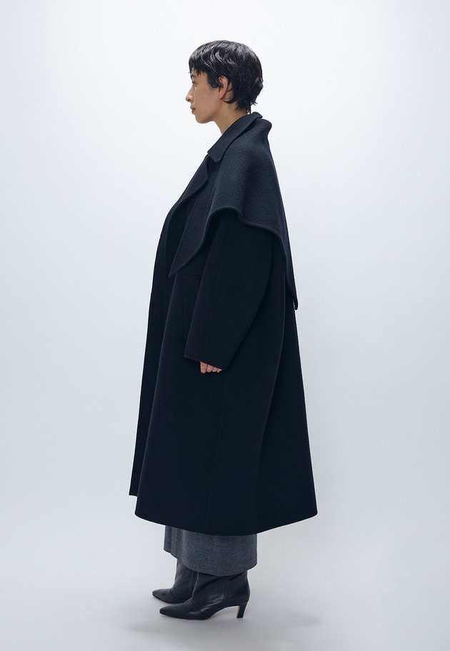 TOPダブルビーバーステンカラーコート（スカーフ付） 詳細画像 Black 4