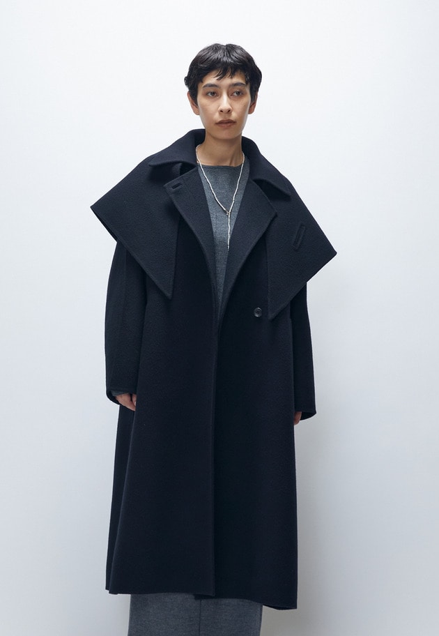 TOPダブルビーバーステンカラーコート（スカーフ付） 詳細画像 Black 5