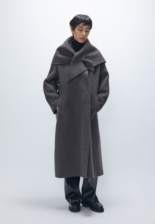 TOPダブルビーバーステンカラーコート（スカーフ付） 詳細画像 Brown 1