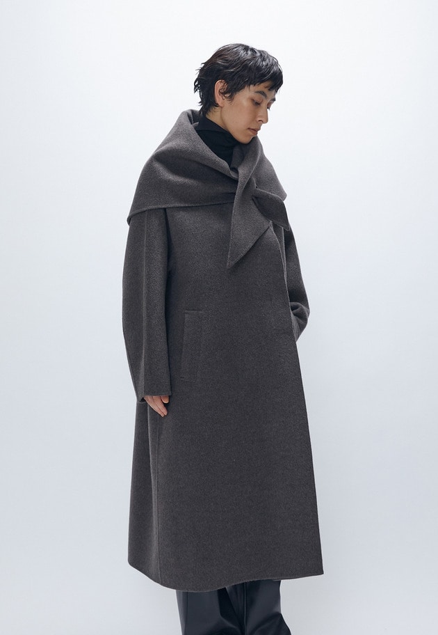 TOPダブルビーバーステンカラーコート（スカーフ付） 詳細画像 Brown 5