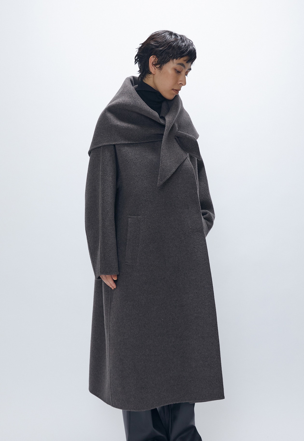 予約】TOPダブルビーバーステンカラーコート（スカーフ付