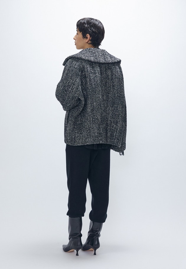 へリンボンラメツイードショートコート 詳細画像 Black 5