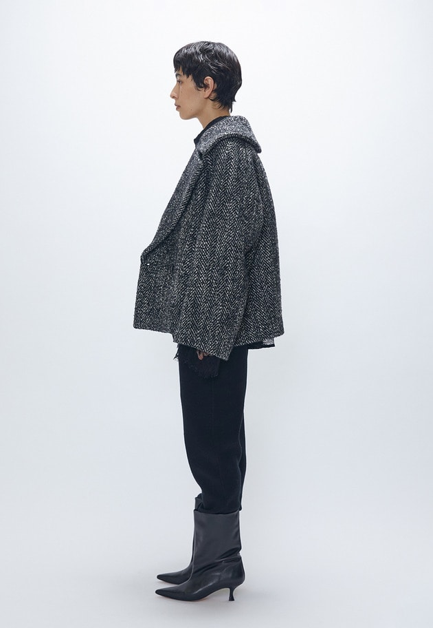 へリンボンラメツイードショートコート 詳細画像 Black 6