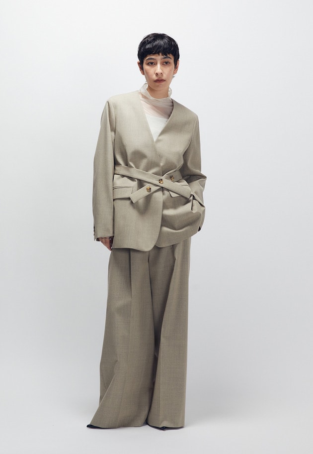 クリアーウールノーカラージャケット 詳細画像 Beige 2