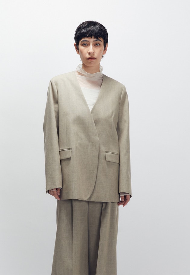 クリアーウールノーカラージャケット 詳細画像 Beige 4