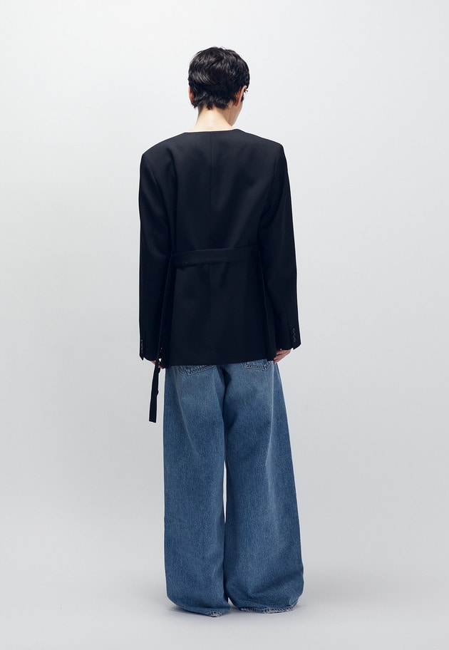 クリアーウールノーカラージャケット 詳細画像 Black 3