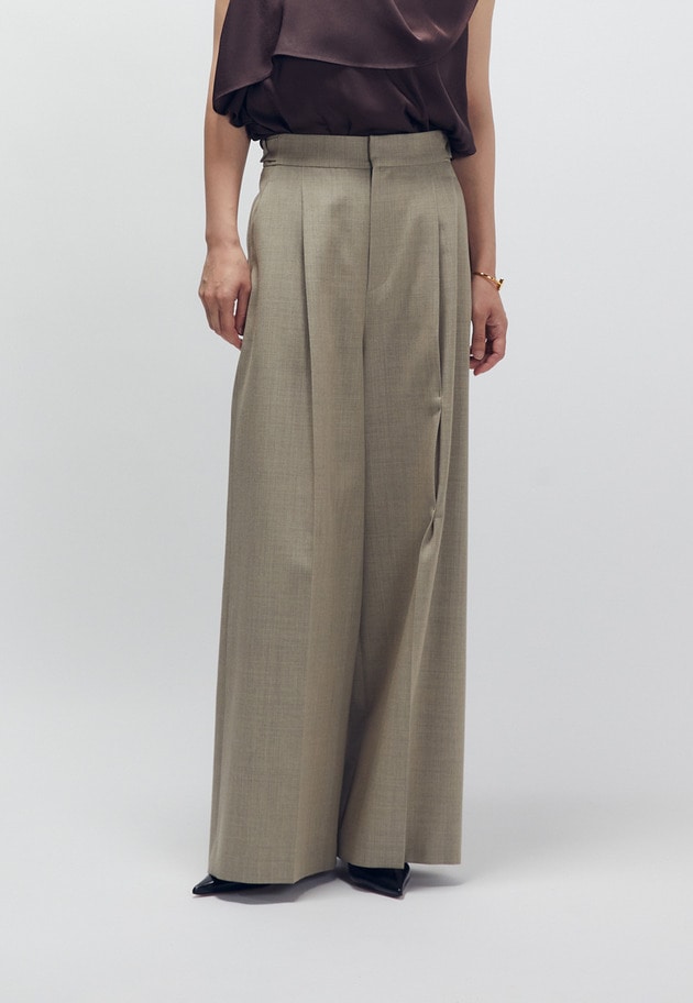 クリアーウールワイドトラウザー 詳細画像 Beige 1