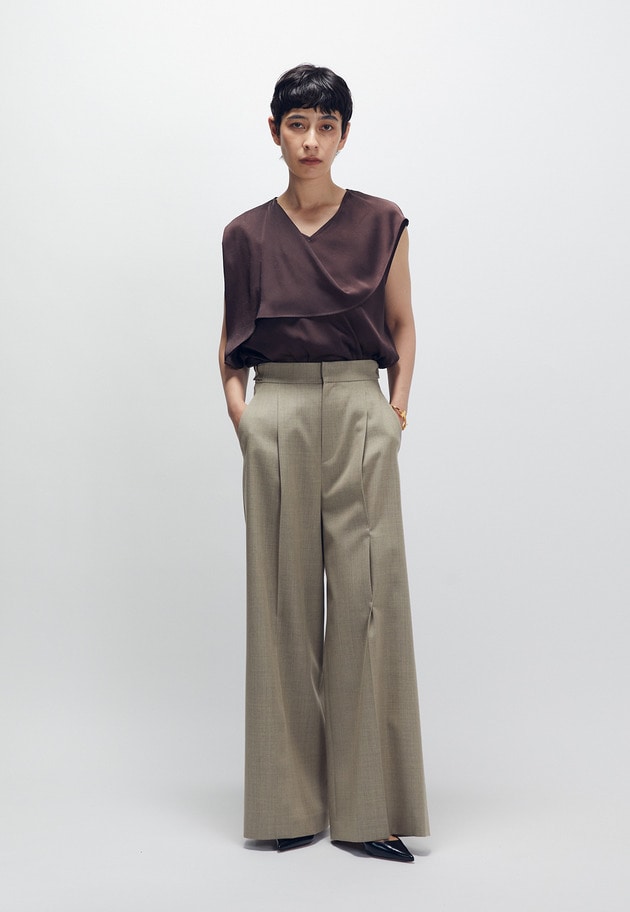 クリアーウールワイドトラウザー 詳細画像 Beige 3