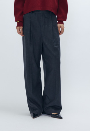 ラメストライプテーパードパンツ