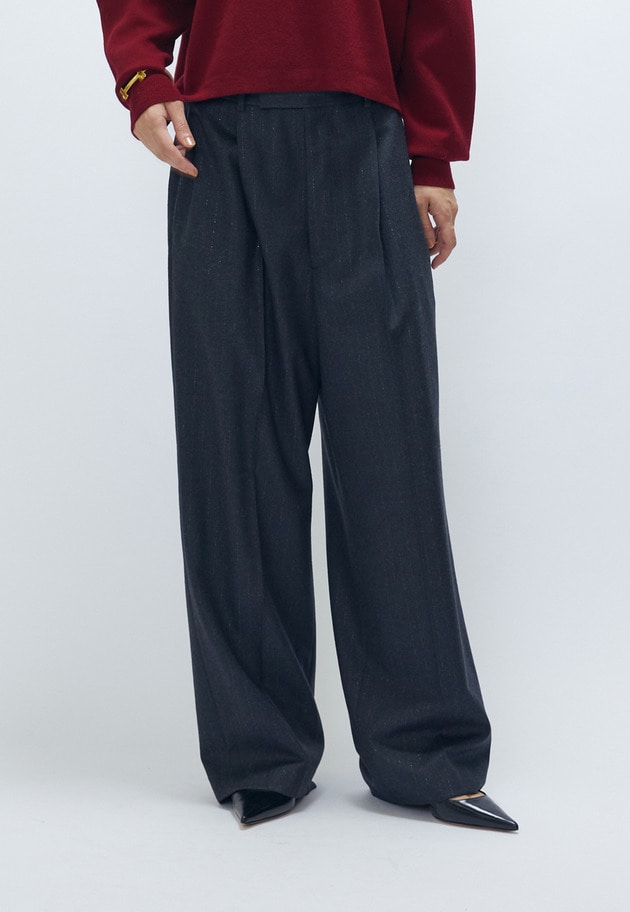 ラメストライプテーパードパンツ 詳細画像 Charcoal 2