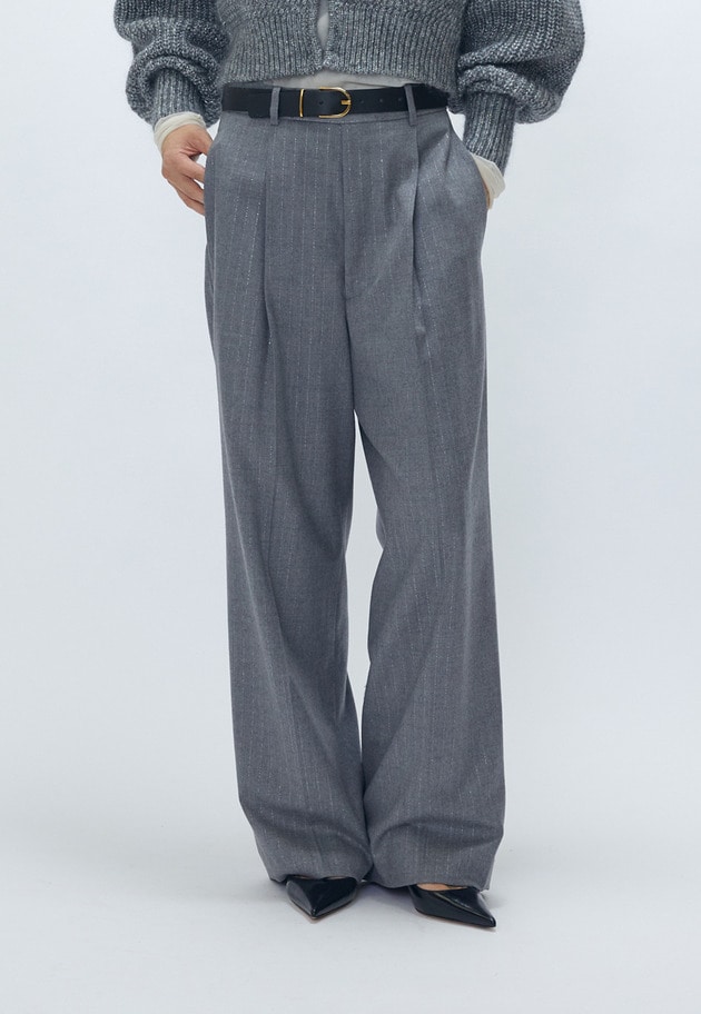 ラメストライプテーパードパンツ 詳細画像 Light gray 2