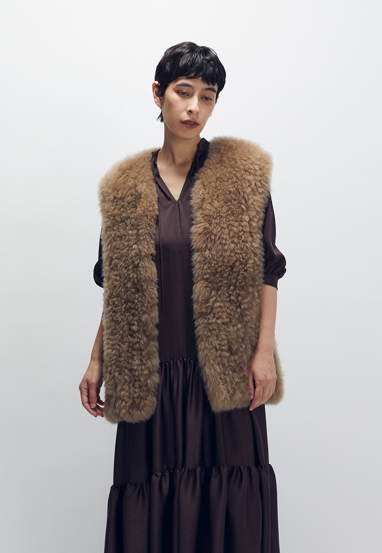 【SALE】美品 カシミヤファー ベスト セール】フェイクカシミヤファーベスト（ベスト）｜DouDou