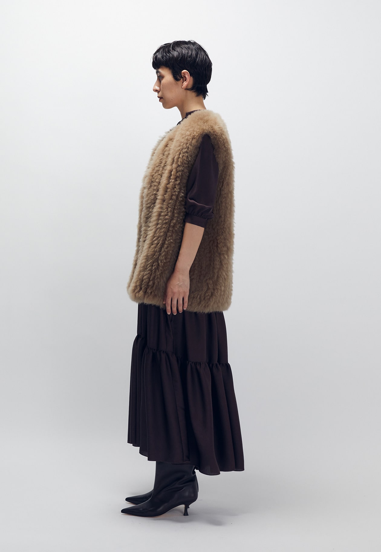 投稿ラスト　アクアガール　カシミアファーベスト　毛皮　グレー　M aqua girl アクアガール カシミアファーベスト 毛皮 グレー M