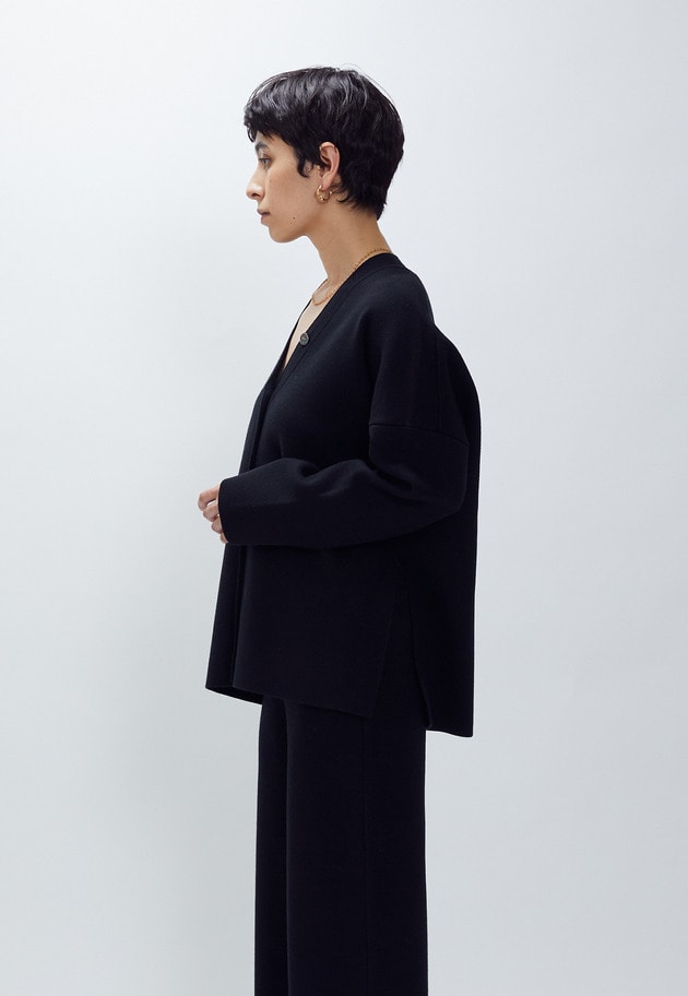 ウールコットンスムースニットカーディガン 詳細画像 Black 2