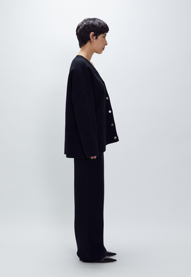 ウールコットンスムースニットカーディガン 詳細画像 Black 4