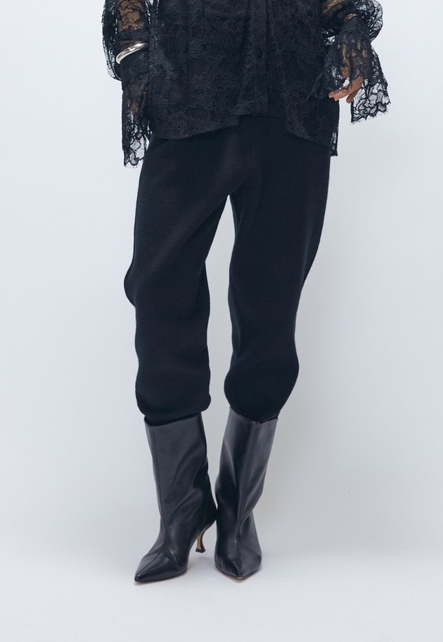 ウールカシミアダブルフェイスリブパンツ 詳細画像 Black 2