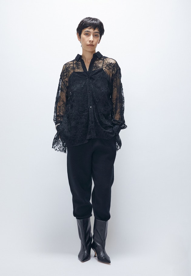 ウールカシミアダブルフェイスリブパンツ 詳細画像 Black 3