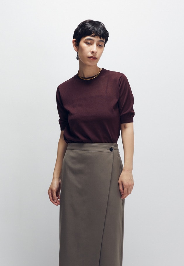 アセテートウールショートスリーブニット 詳細画像 Bordeaux 1