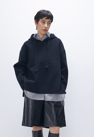 ウールコットンスムースニットフーディー