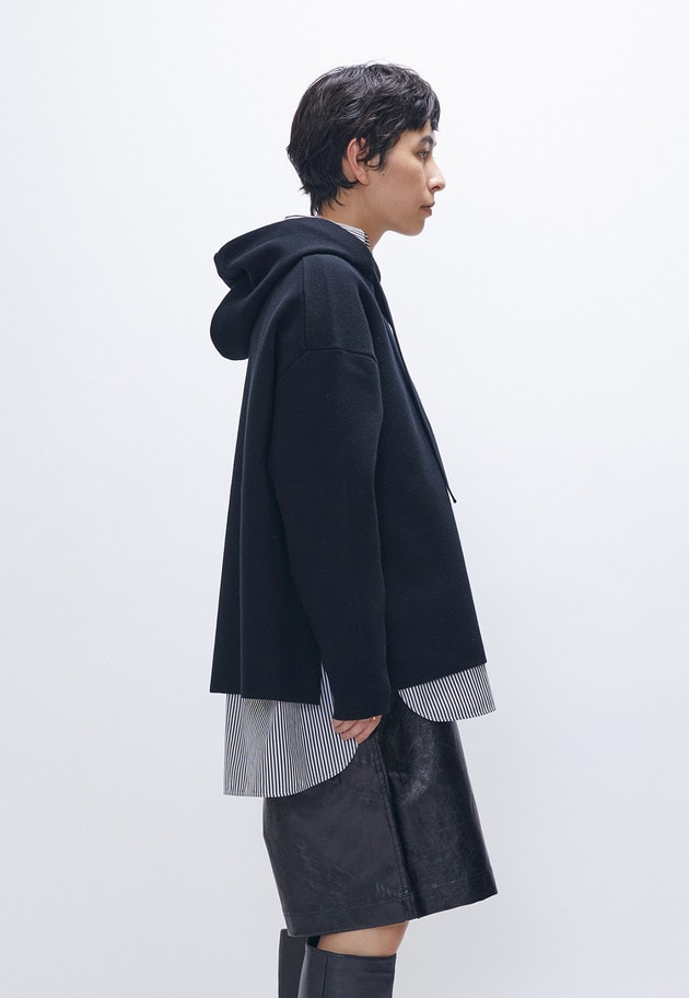 ウールコットンスムースニットフーディー 詳細画像 Black 2